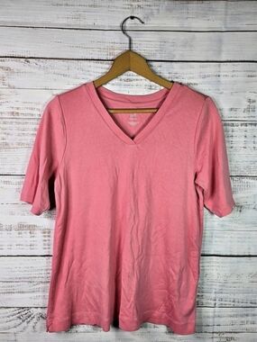 J.Jill Perfect Pima Pink V-Neck Elbow Sleeve Tee Women’s Medium